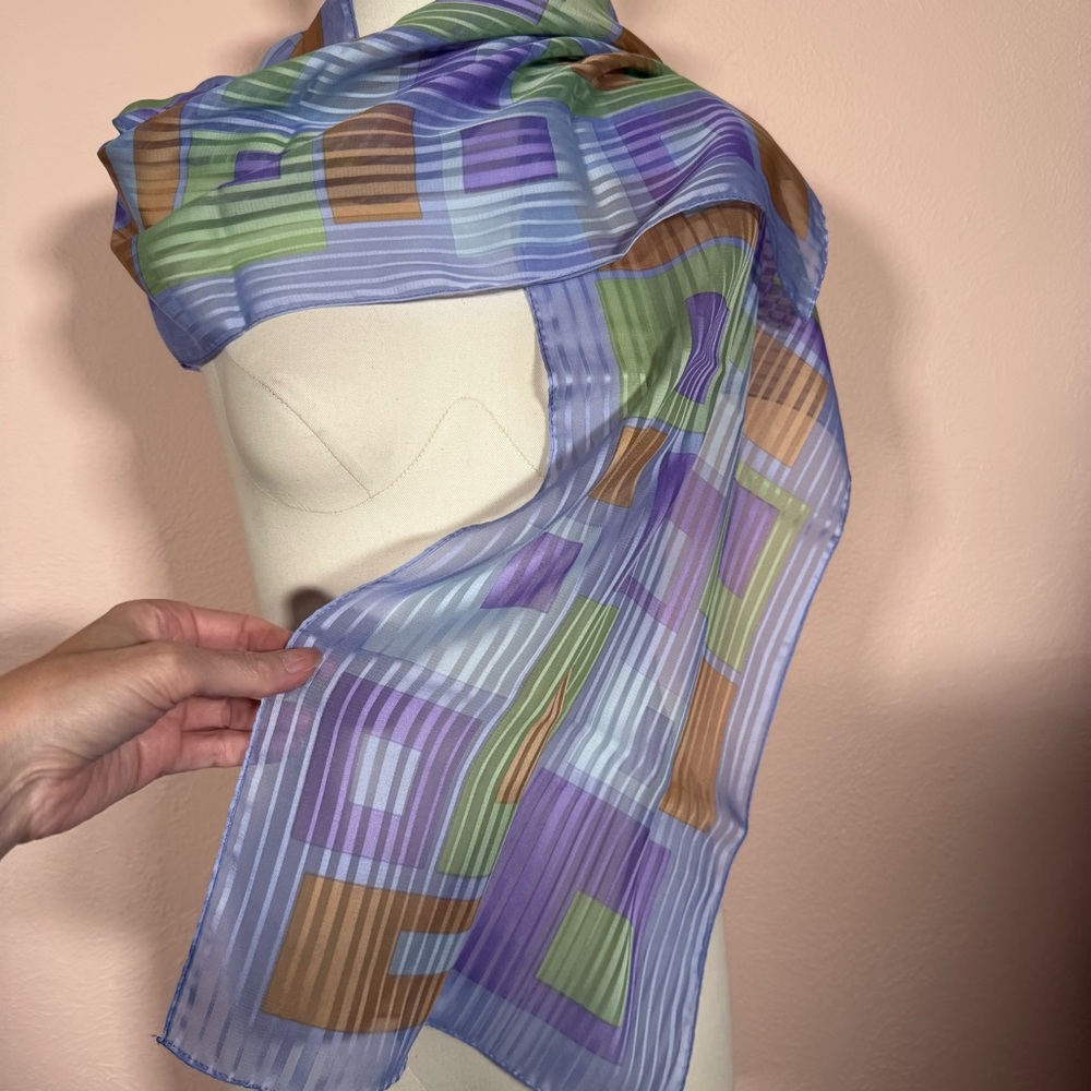 Vintage geometric pastel periwinkle purple satin stripe preppy scarf